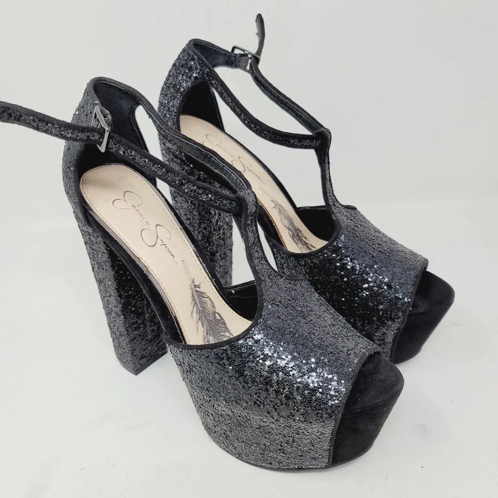 Jessica Simpson Womens Platform Heels Black Glitter Size 10M